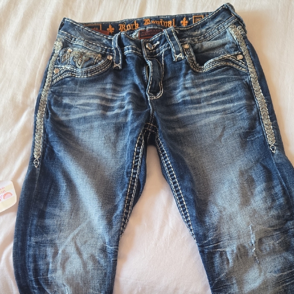 Rock Revival Blue Boyfriend Jeans with Vintage Wash